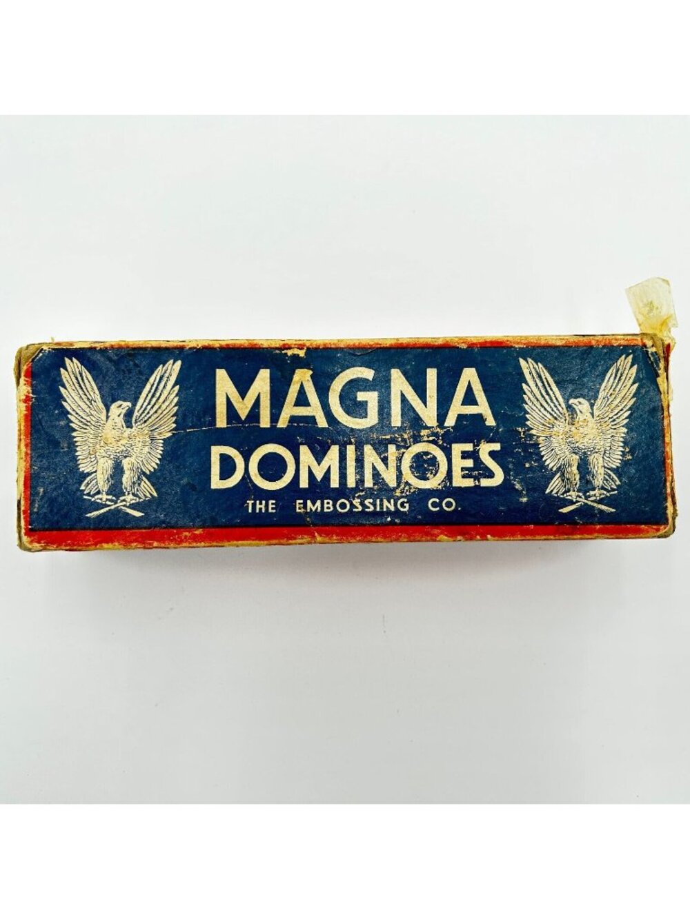 VTG Magna Dominoes 28 Domino Set Eagle Made In USA Embossing Co w/ instructions